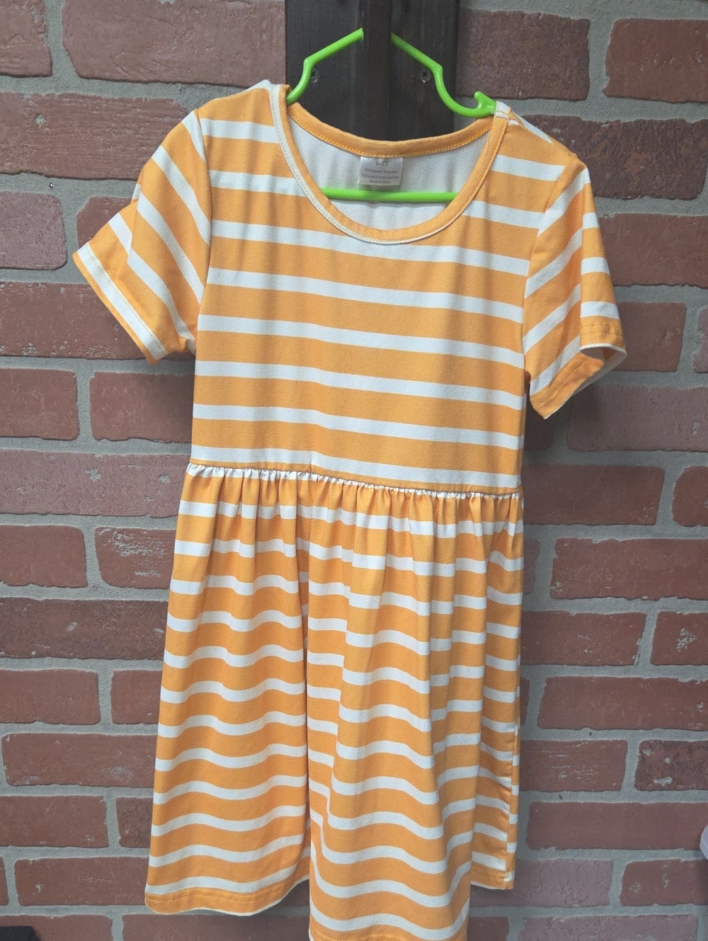 Girls' Yellow and White Striped Short-Sleeve Dress 6-7Y